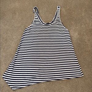 Theory Navy and White Asymmetrical Striped Tank Top